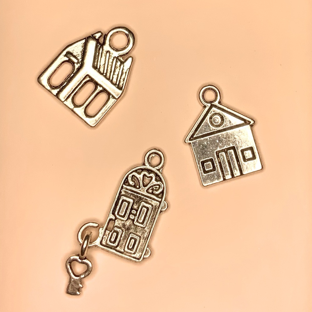 Set of Three Silver-tone House Charms